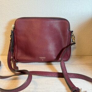Authentic Fossil Maroon Leather Crossbody Bag